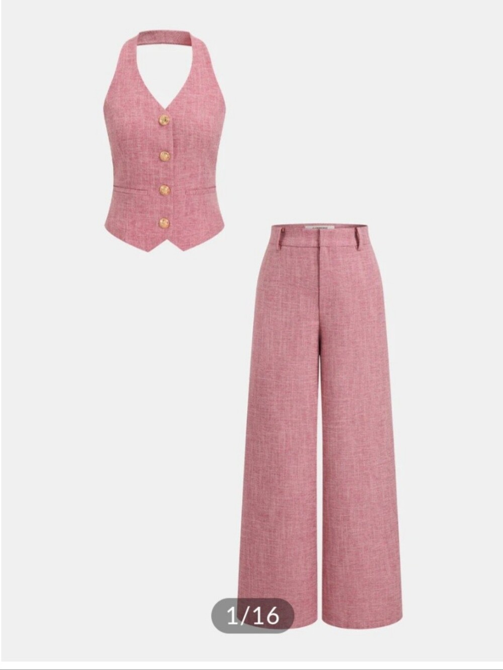 Commense Pink Halter Vest and Wide-Leg Trousers Set